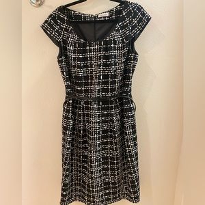 Plaid Calvin Klein Black and White Belted Sheath Dress
